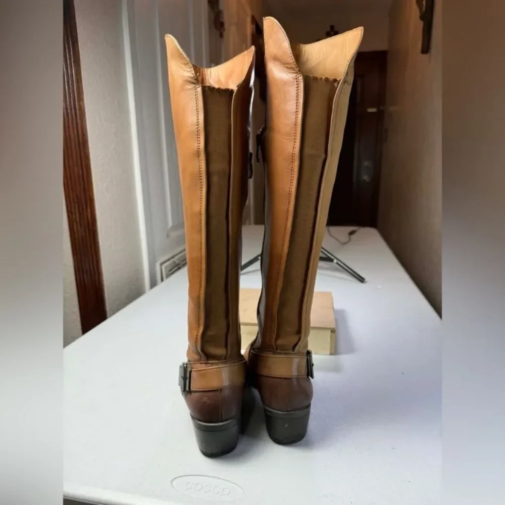 Vince Camuto Bedina Women Brown Leather Pull On Western Riding Boots Sz 7.5